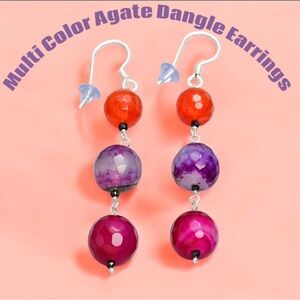 Multi Color Facted Agate & Black Thai Spinel Beads Dangle Earrings NWOT